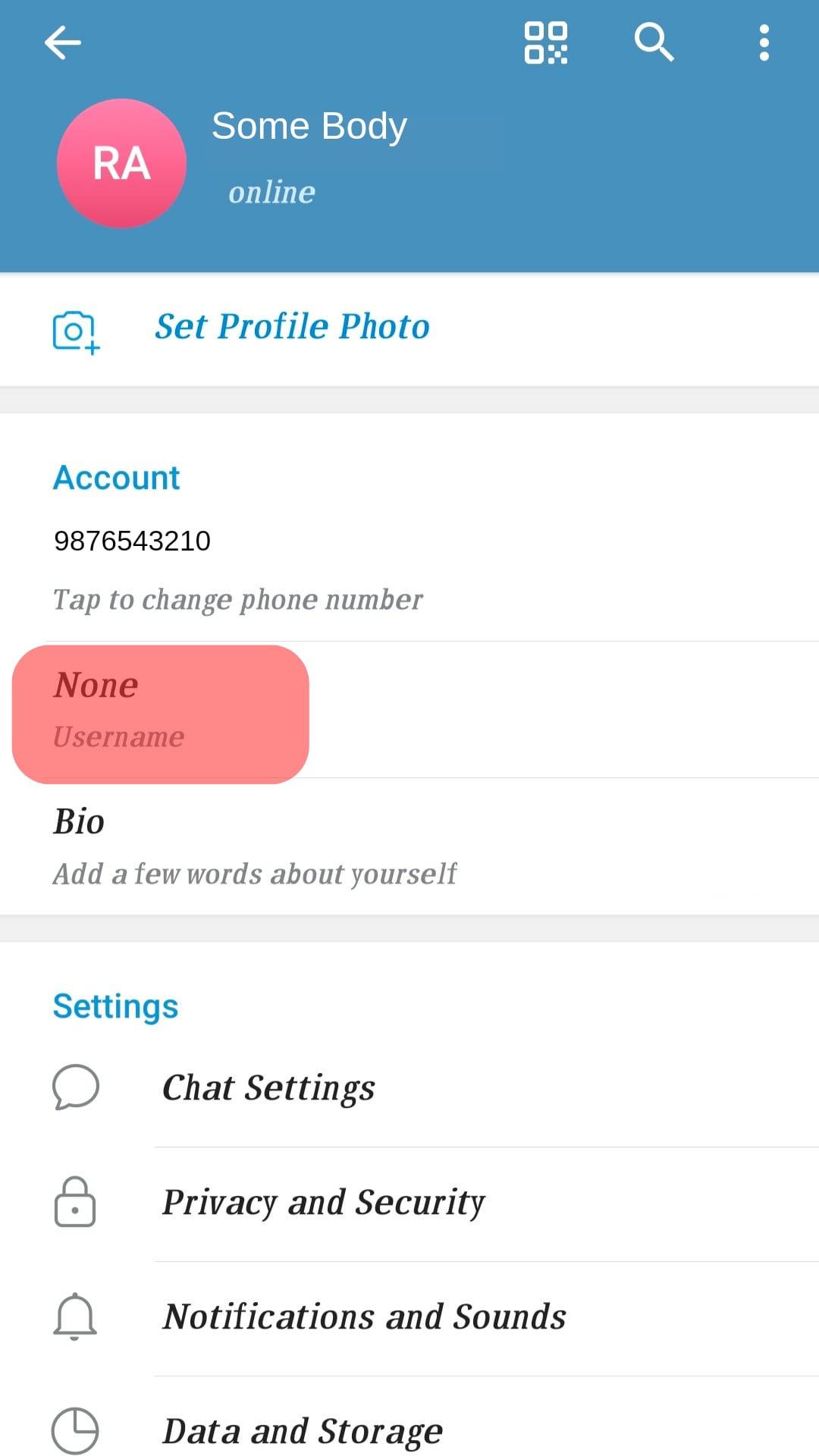 Tap On The Username Option Telegram