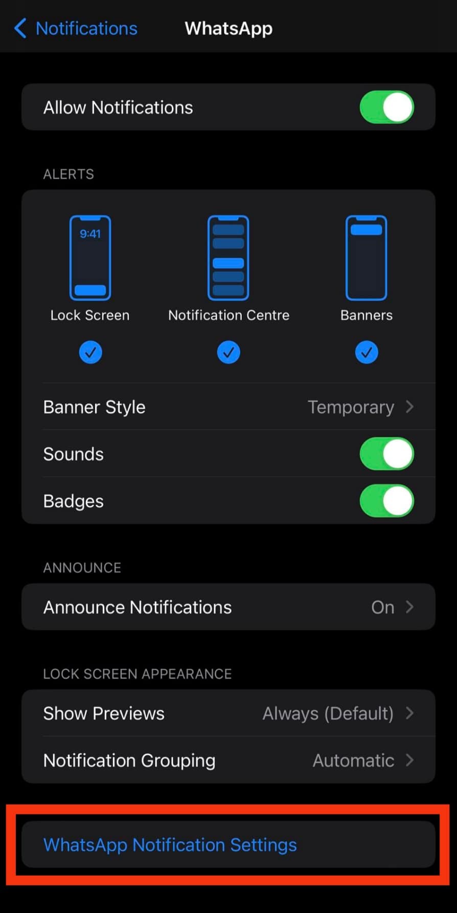 Tap On The Whatsapp Notifications Settings Option