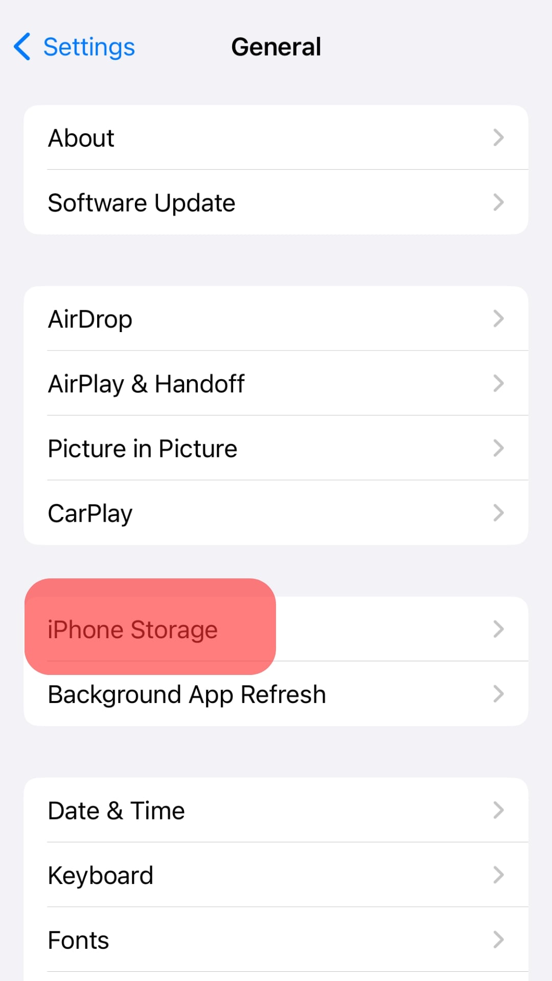 Tap On The Iphone Storage Option.