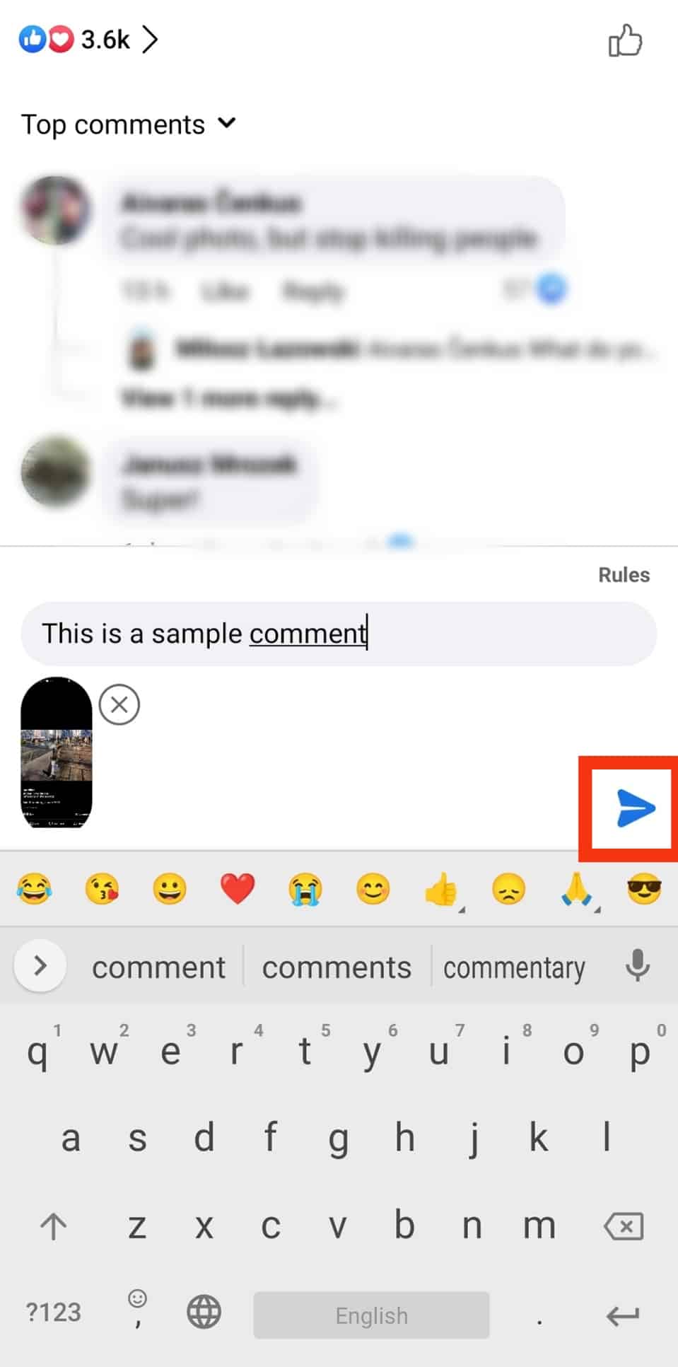 Tap The Blue Arrow Icon To Post The Comment