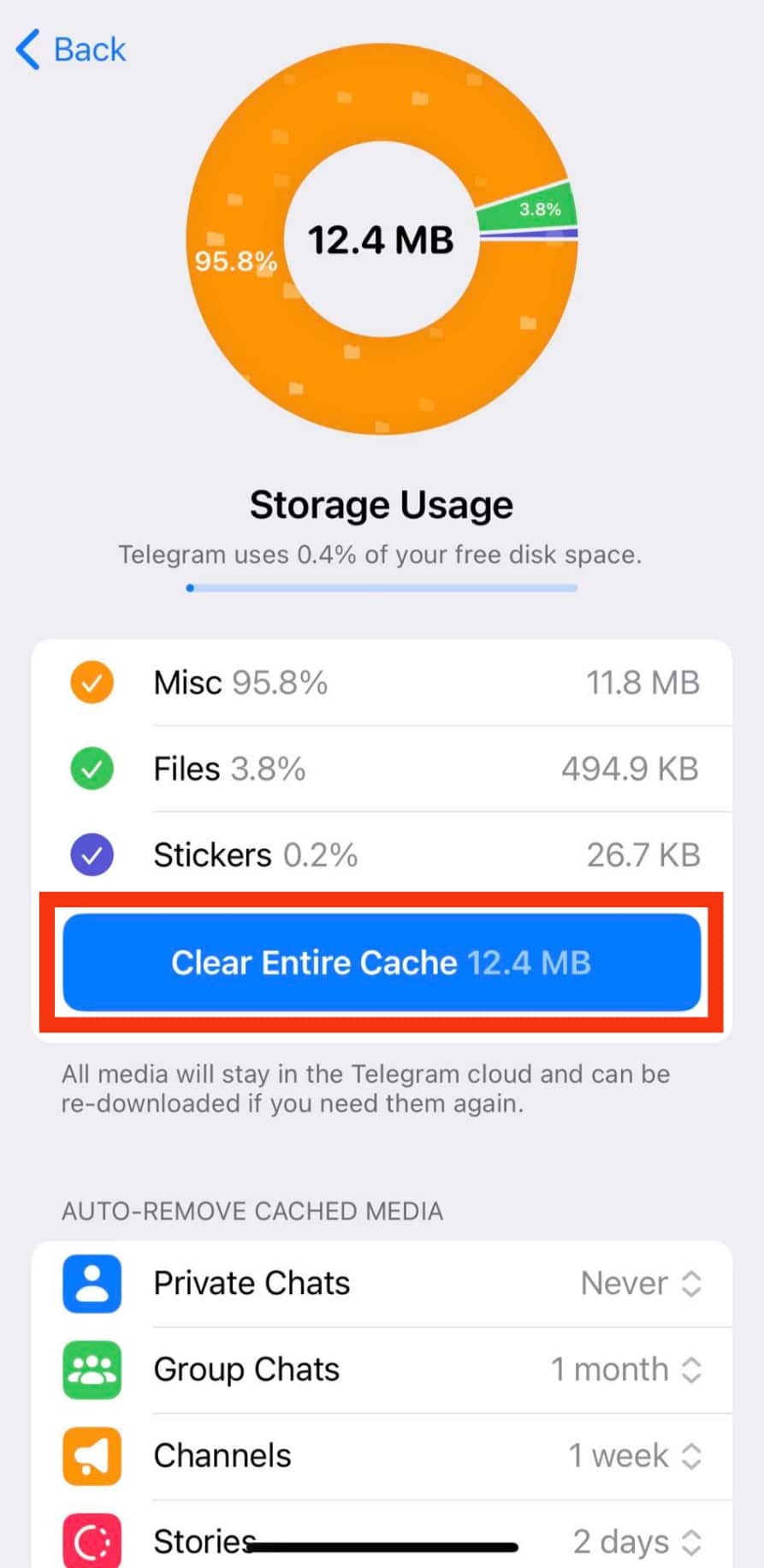 Tap The Clear Entire Cache Button