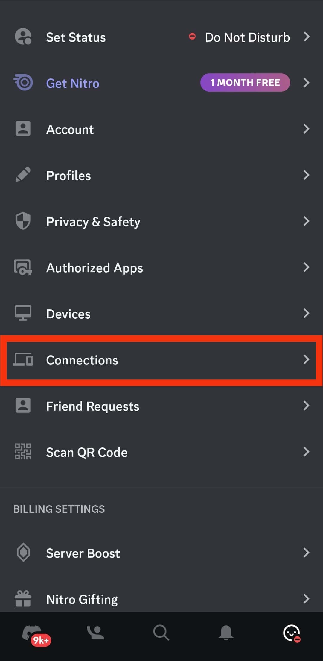 Tap The Connections Option