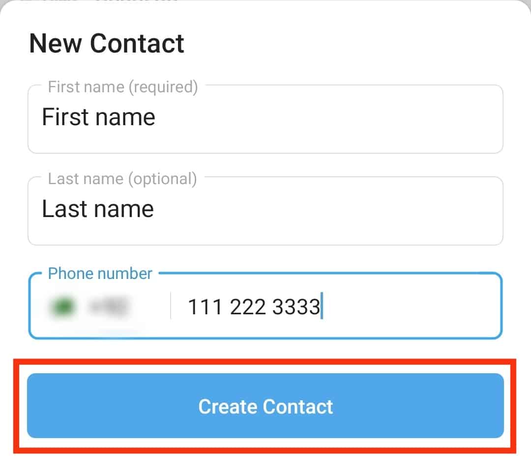 Tap The Create Contact Button