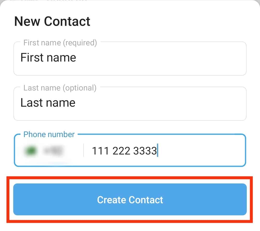 Tap The Create Contact Button