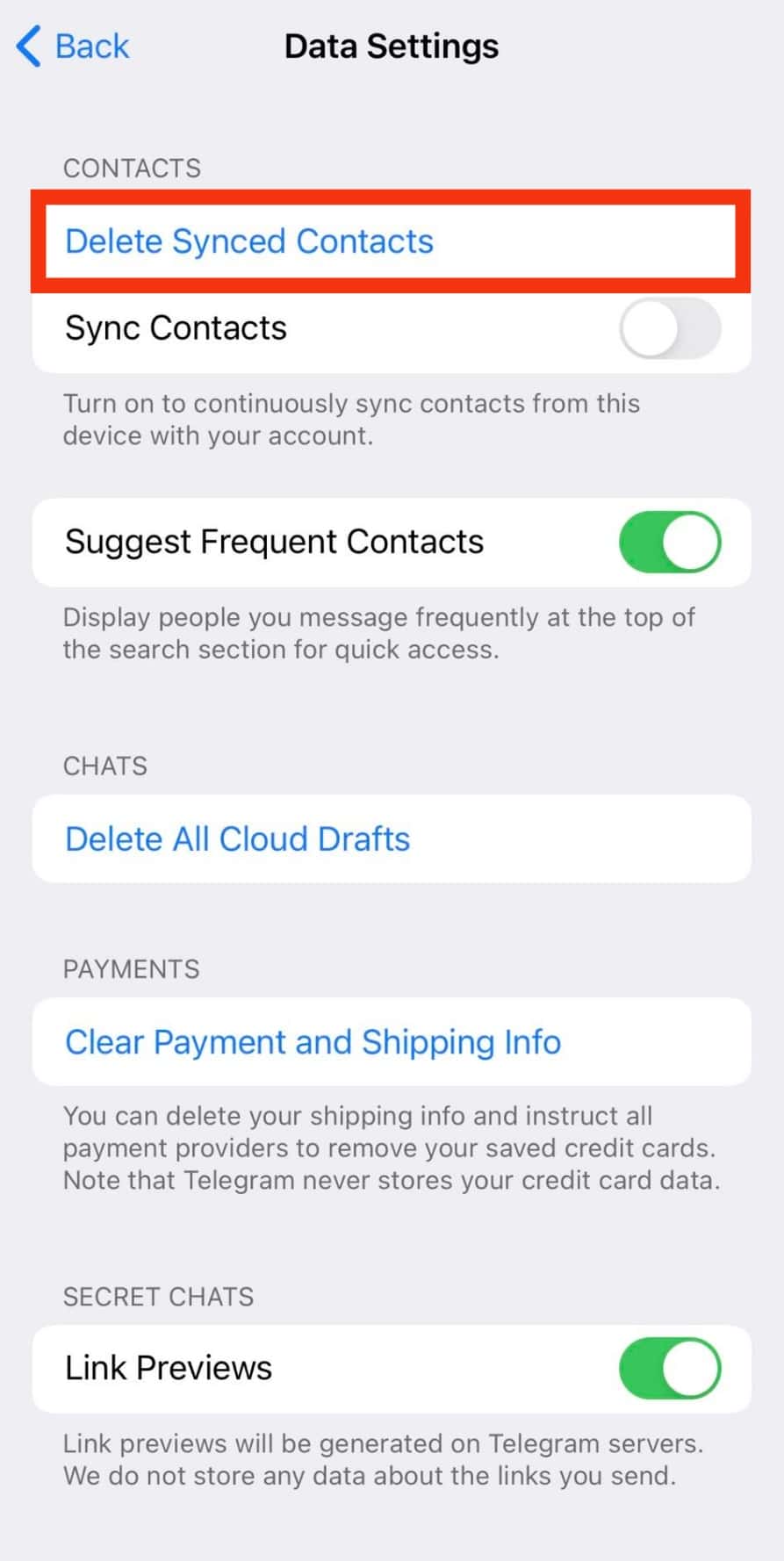 Tap The Delete Synced Contacts Option