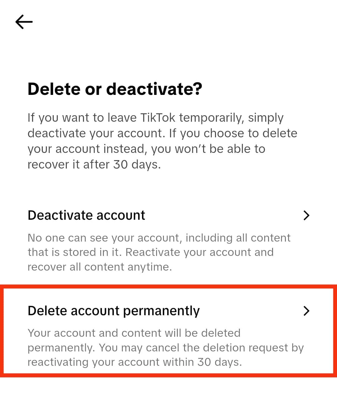 Tap The Delete Account Permanently Option.