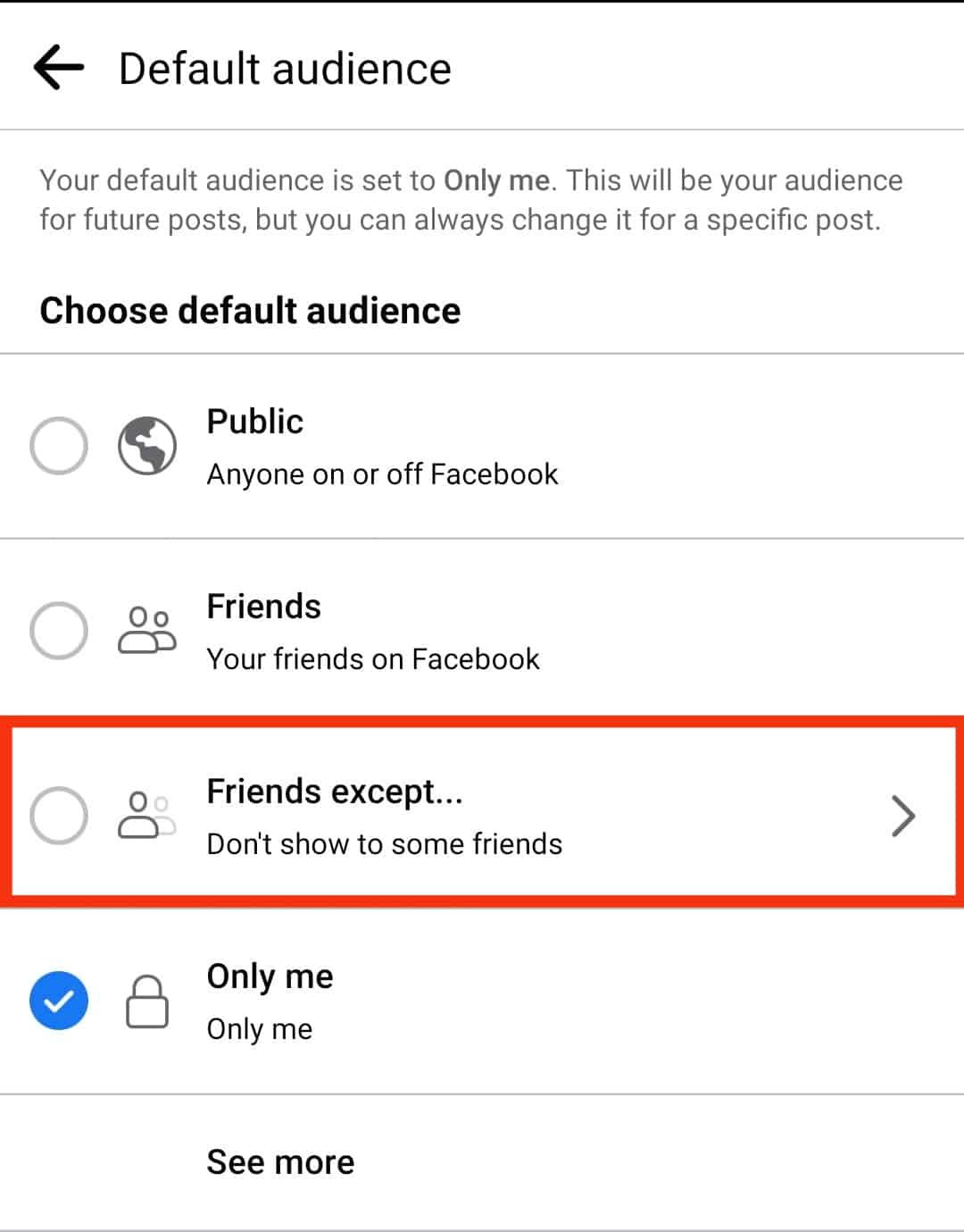 Tap The Friends Except... Option