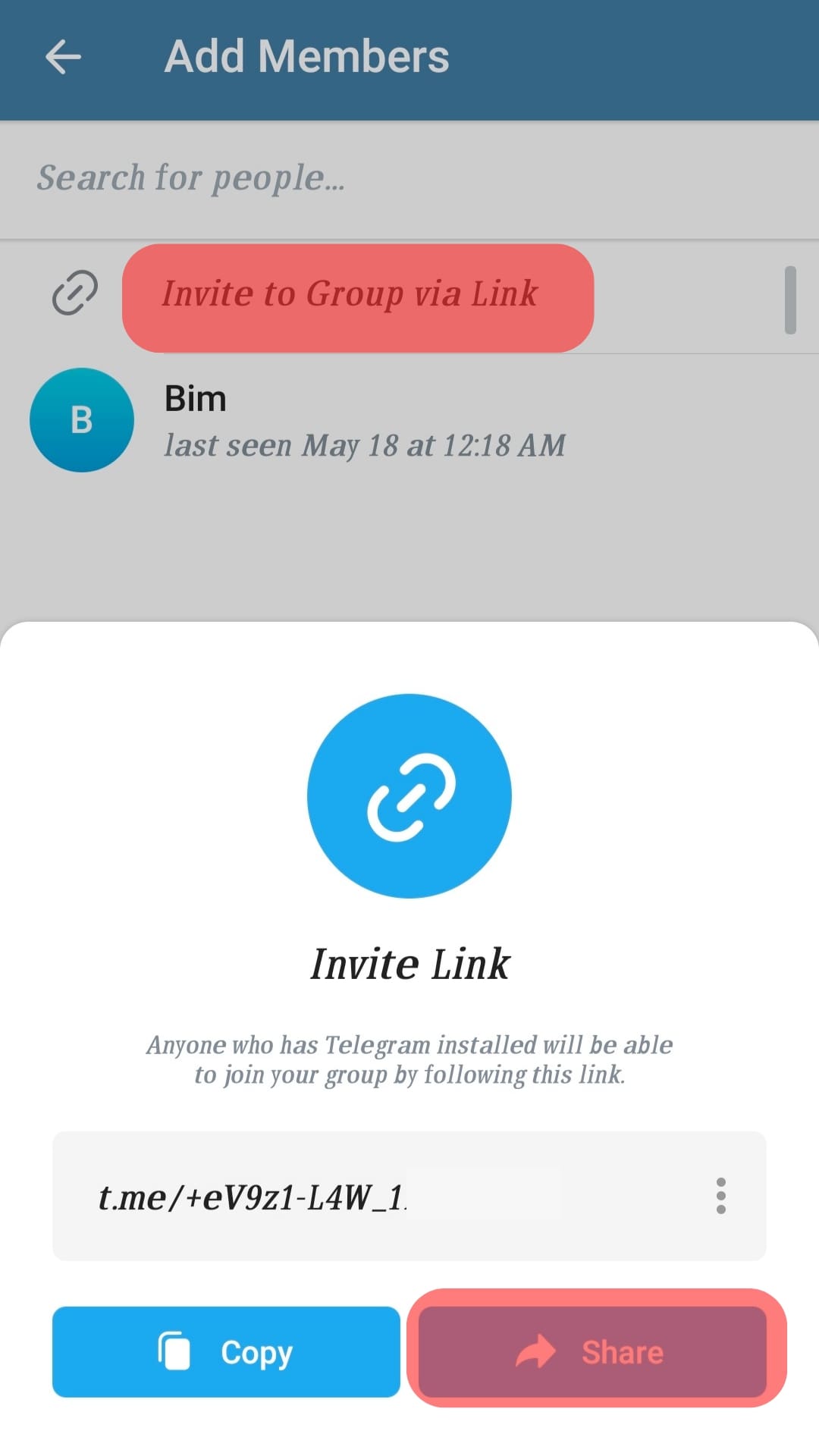 Tap The Invite To Group Via Link Option