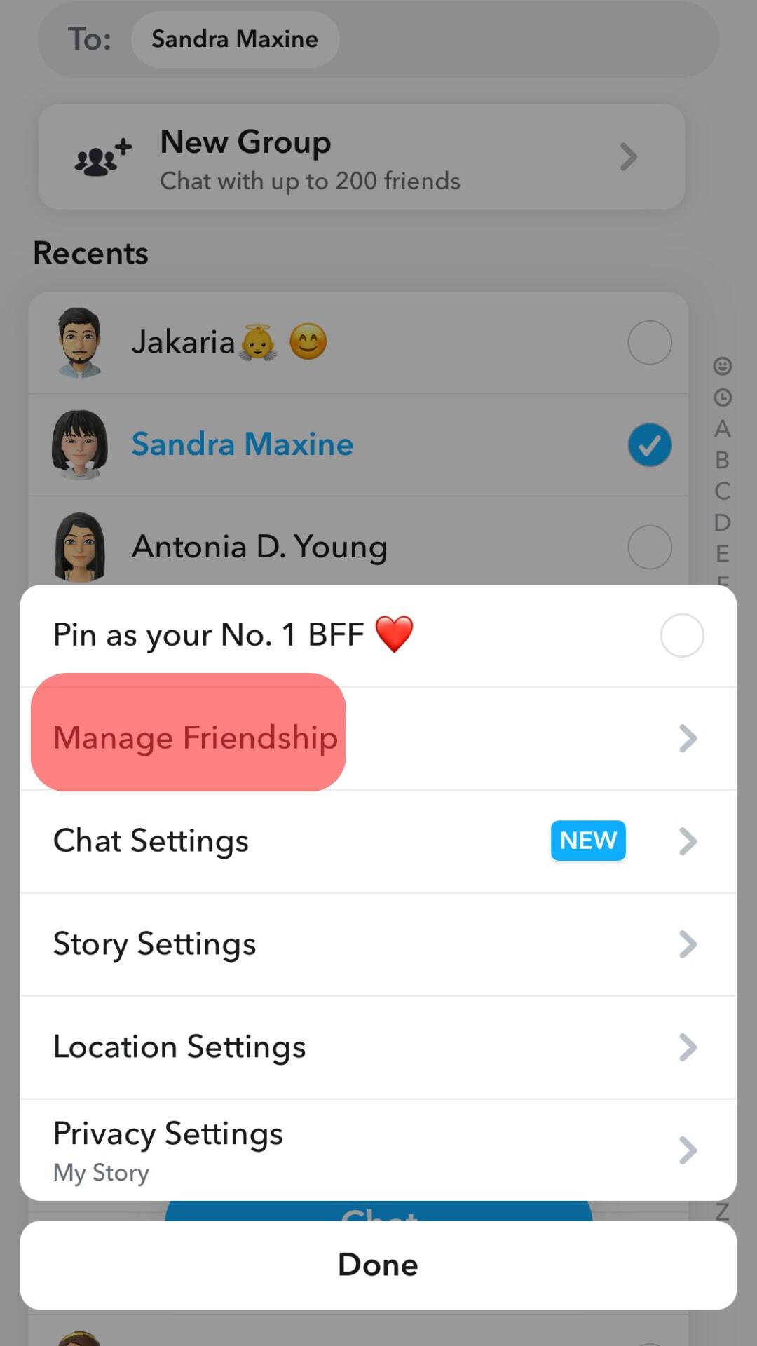 Tap The Manage Friendship