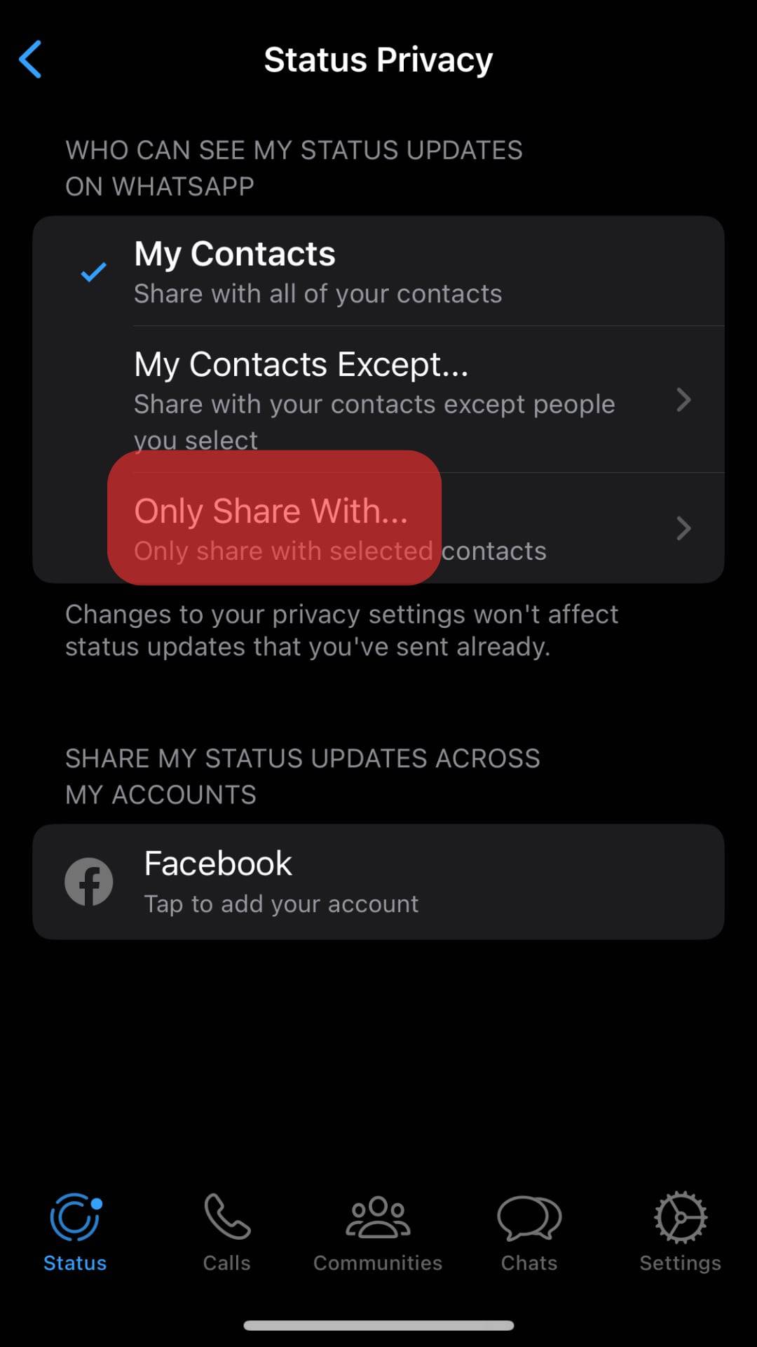 Tap The Only Share With... Option.