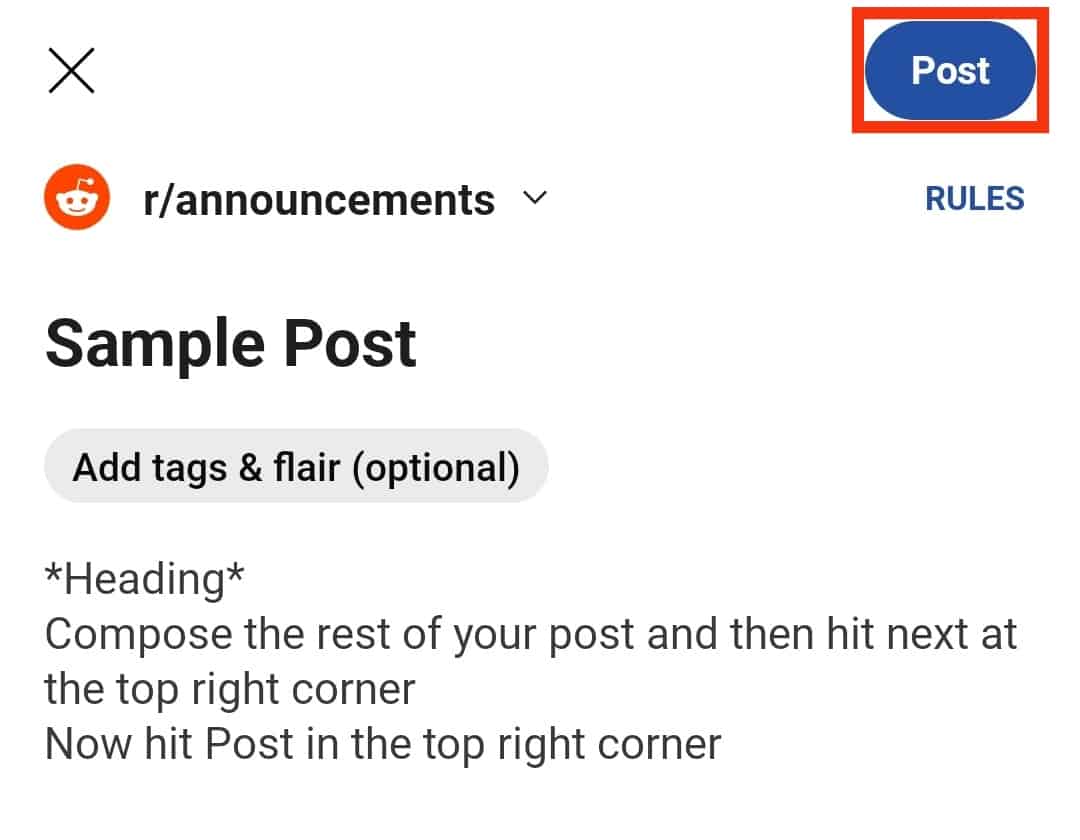 Tap The Post Button In The Top Right Corner