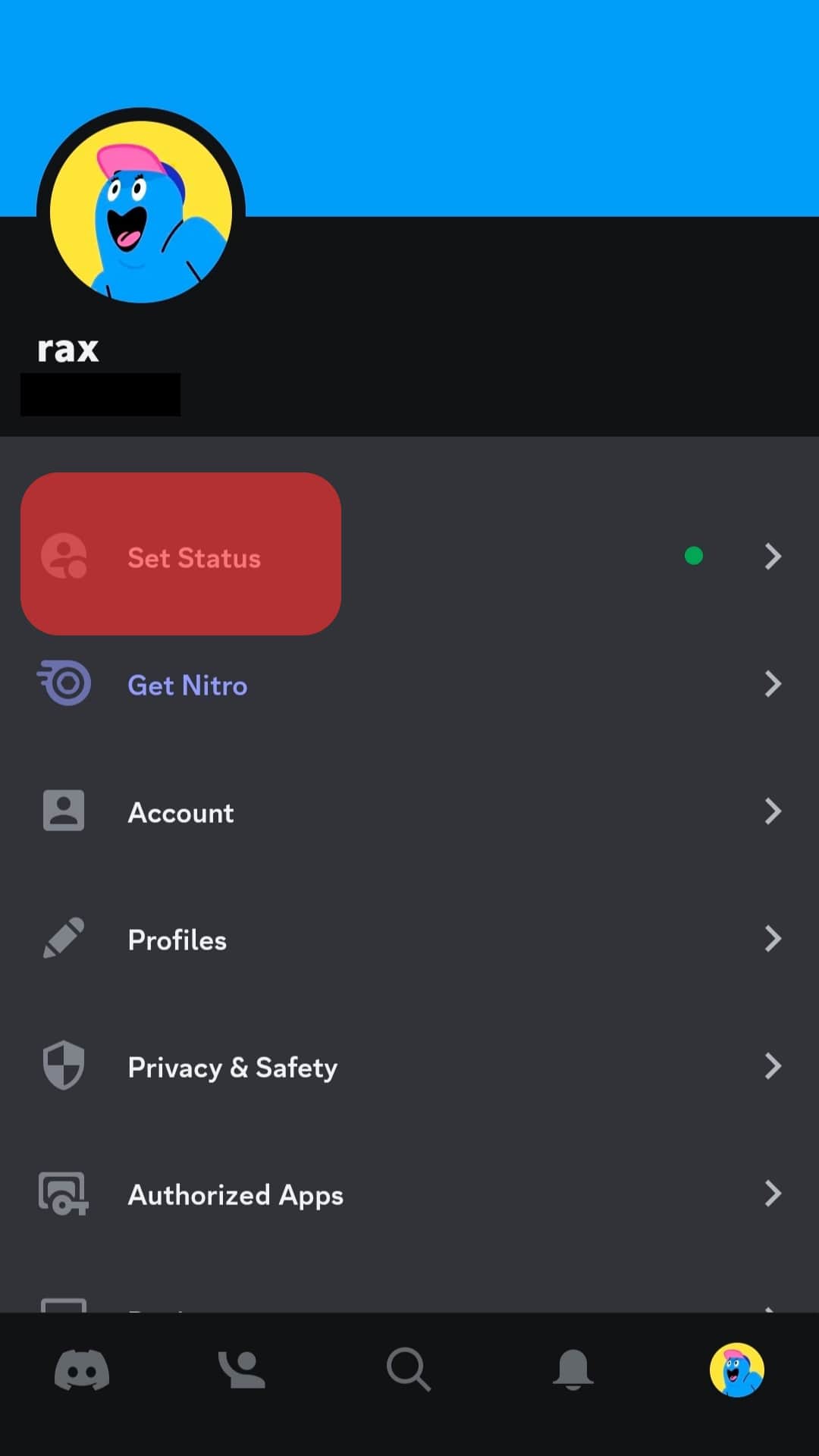 Tap The Set Status Option Discord Mobile