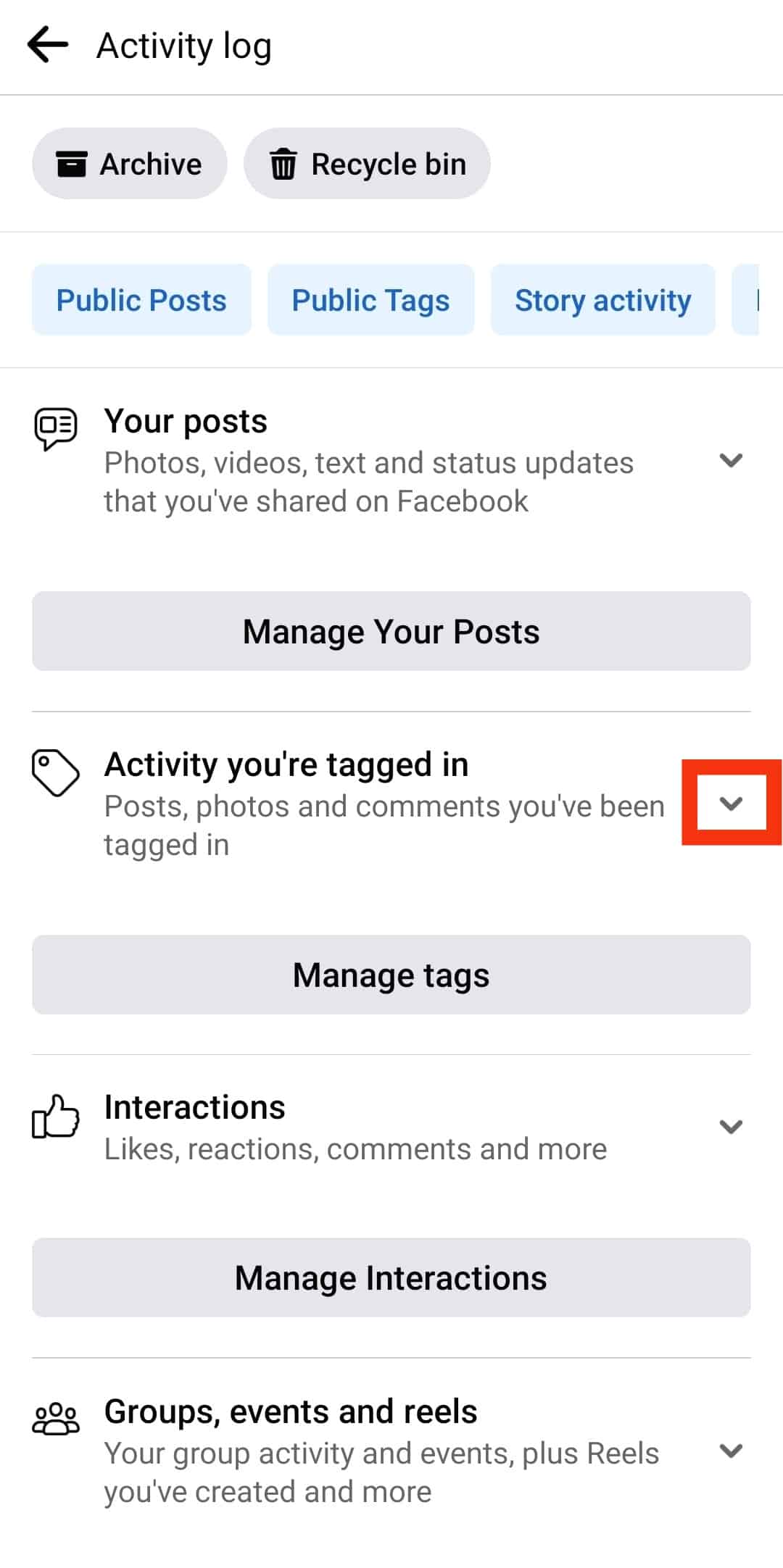 Tap The Arrow Icon Next To The Activity You're Tagged In