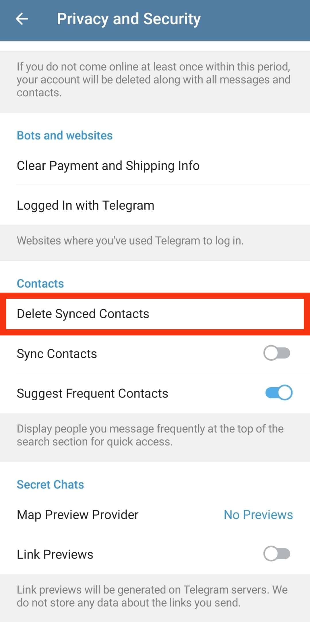 Tap The Option For Delete Synced Contacts.