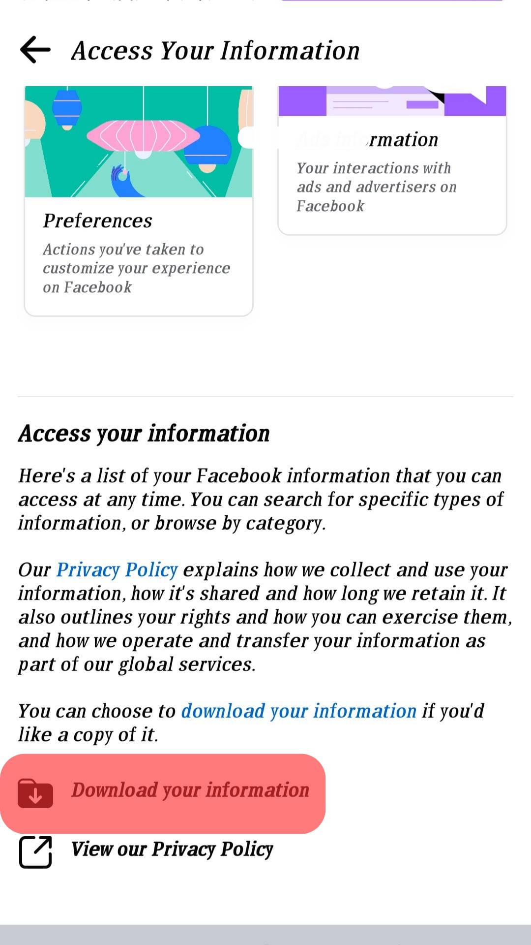 Tap The Option For Download Your Information