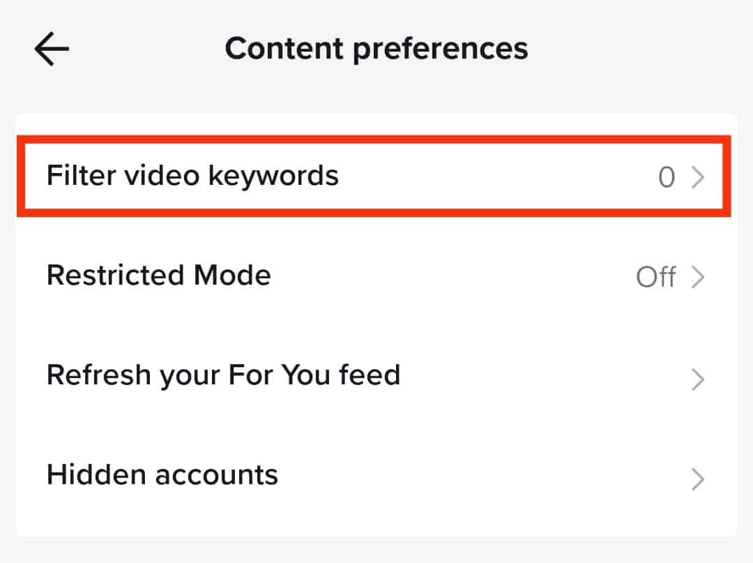 Tap The Option For Filter Video Keywords