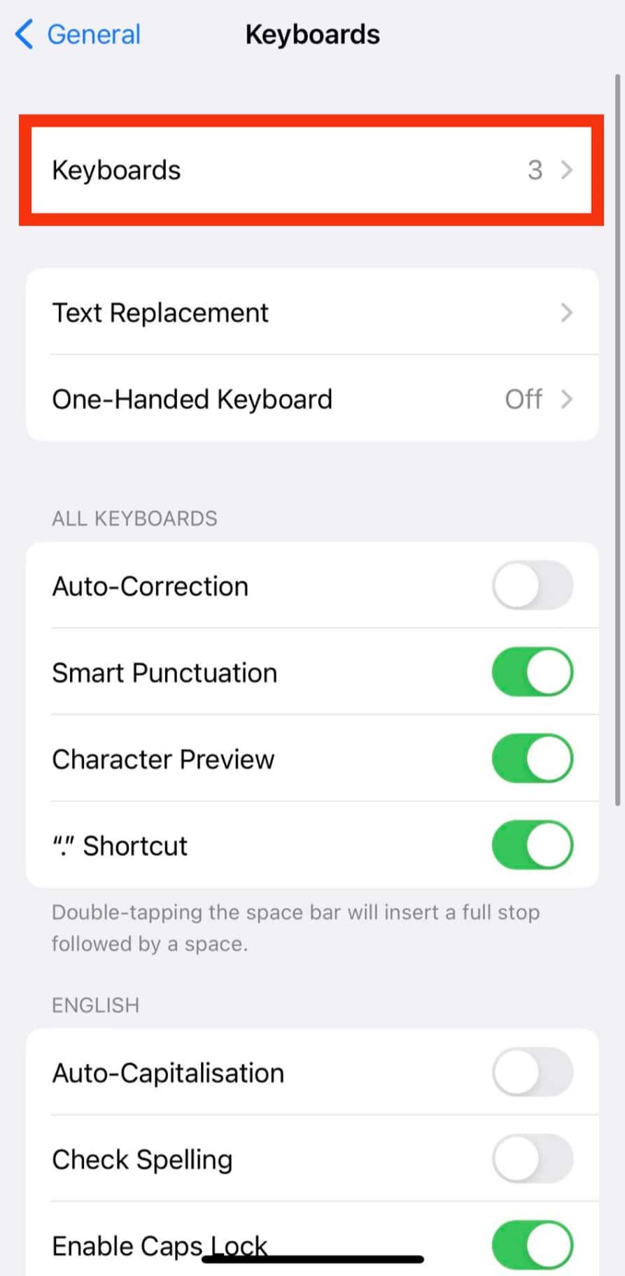 Tap The Option For Keyboards.