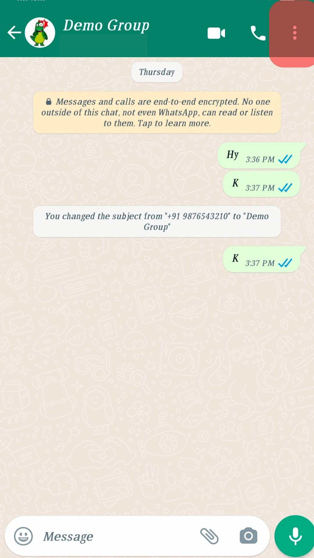 Three Dots Whatsapp Group Chat