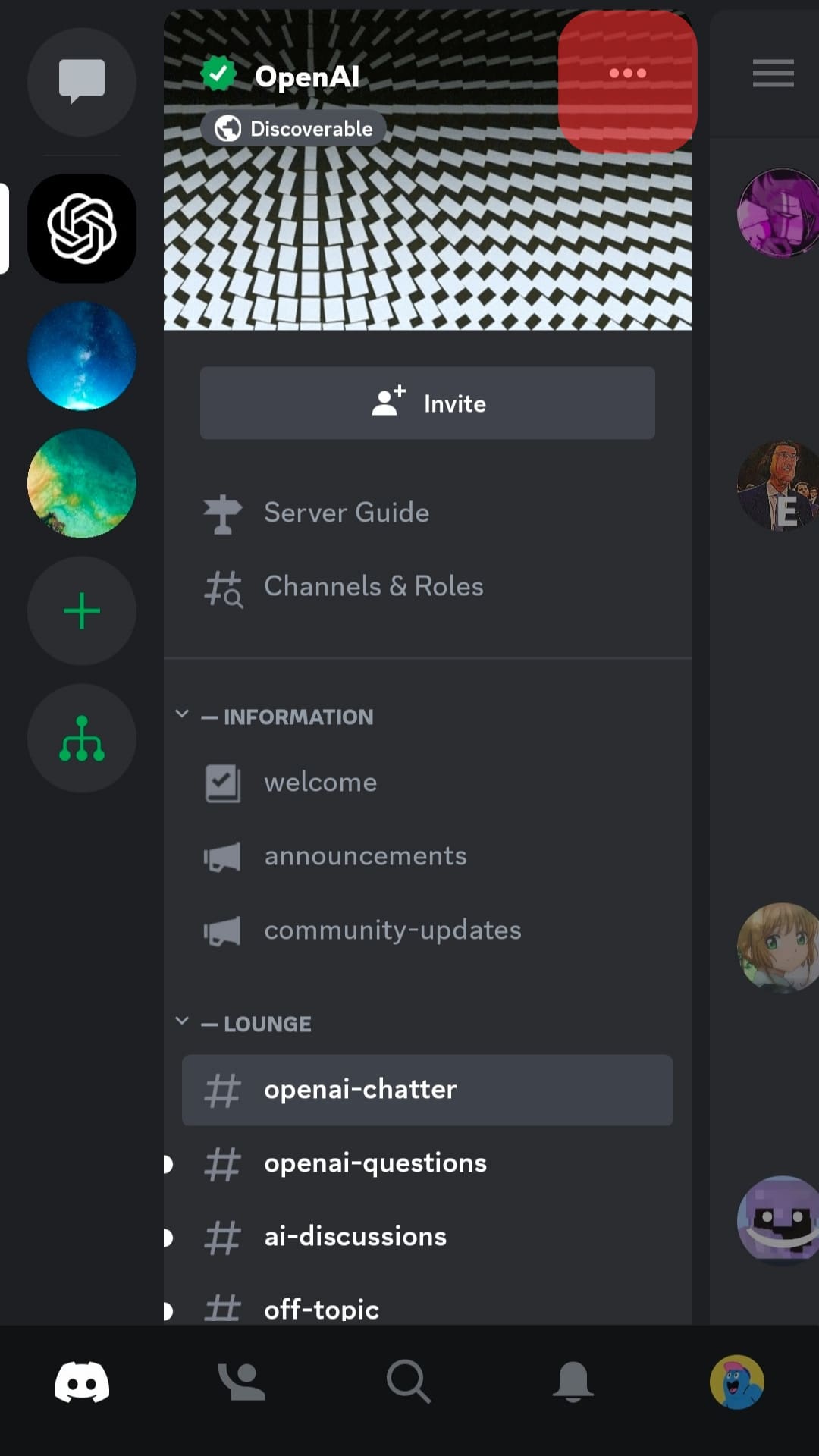 Three-Dot Icon Beside The Server's Name