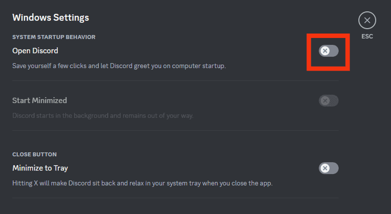 Toggle Off Open Discord