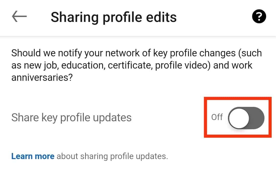 Toggle Off Share Key Profile Updates