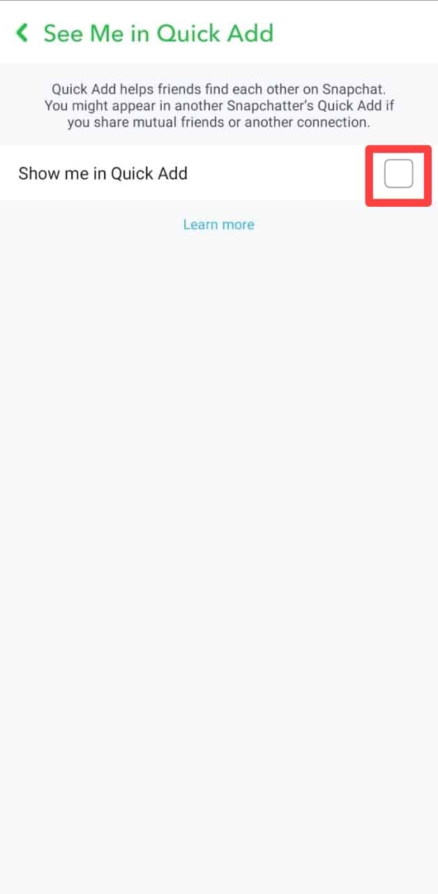 Toggle Off Snapchat See Me In Quick Add