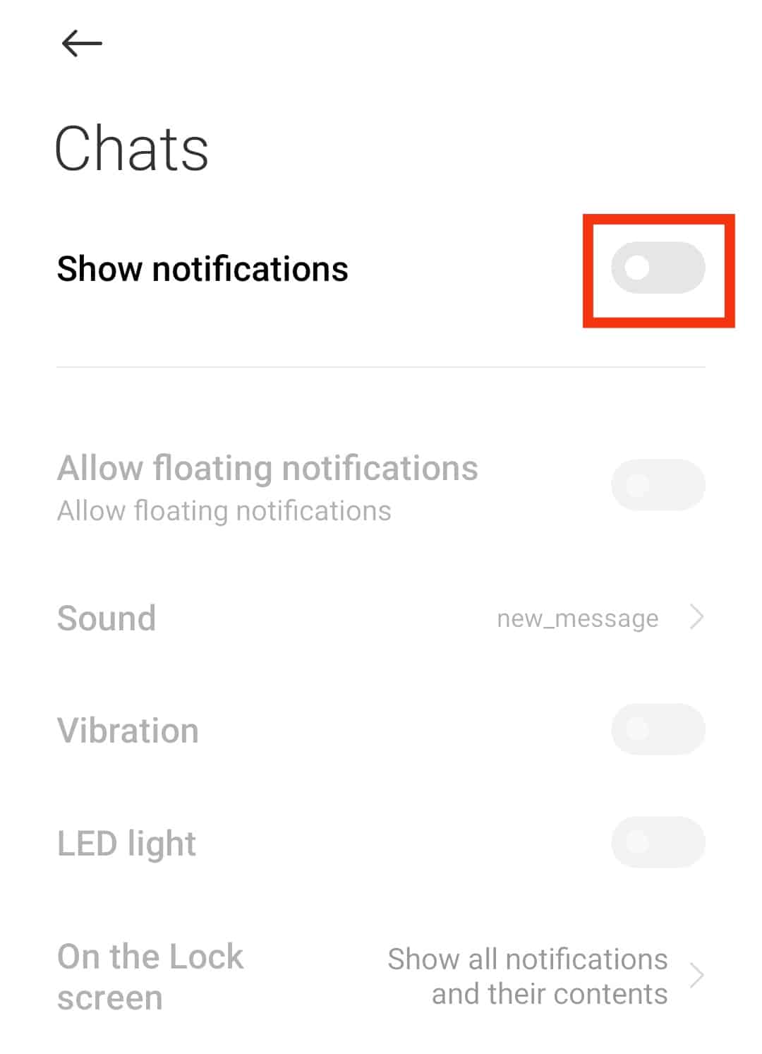 Toggle Off The 'Show Notifications' Switch