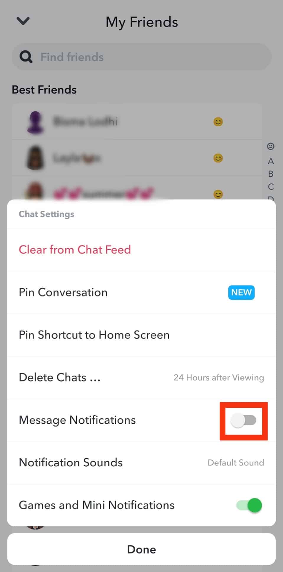 Toggle Off The Message Notification