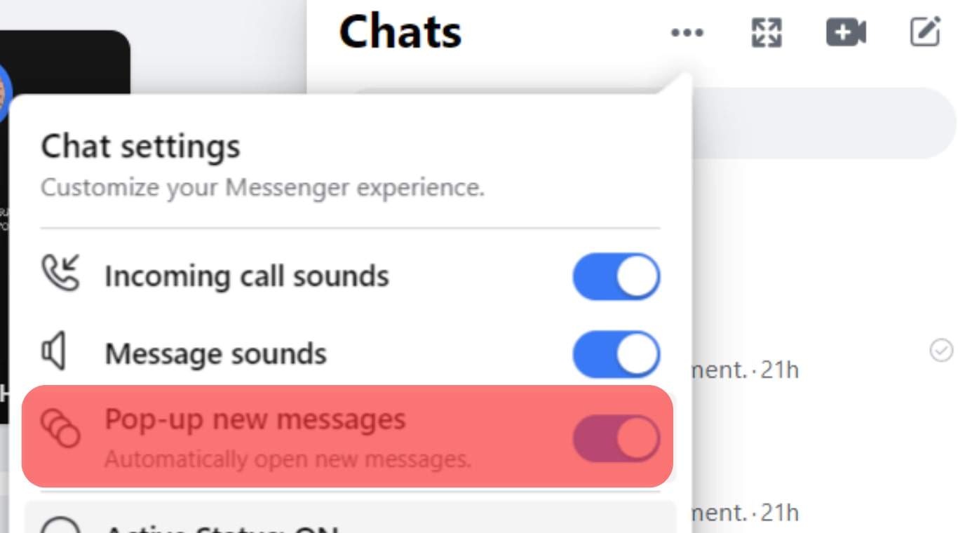 Toggle Off The Option For Pop-Up New Messages.