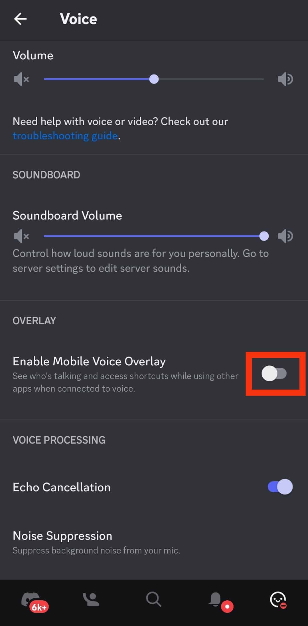 Toggle On Enable Mobile Voice Overlay