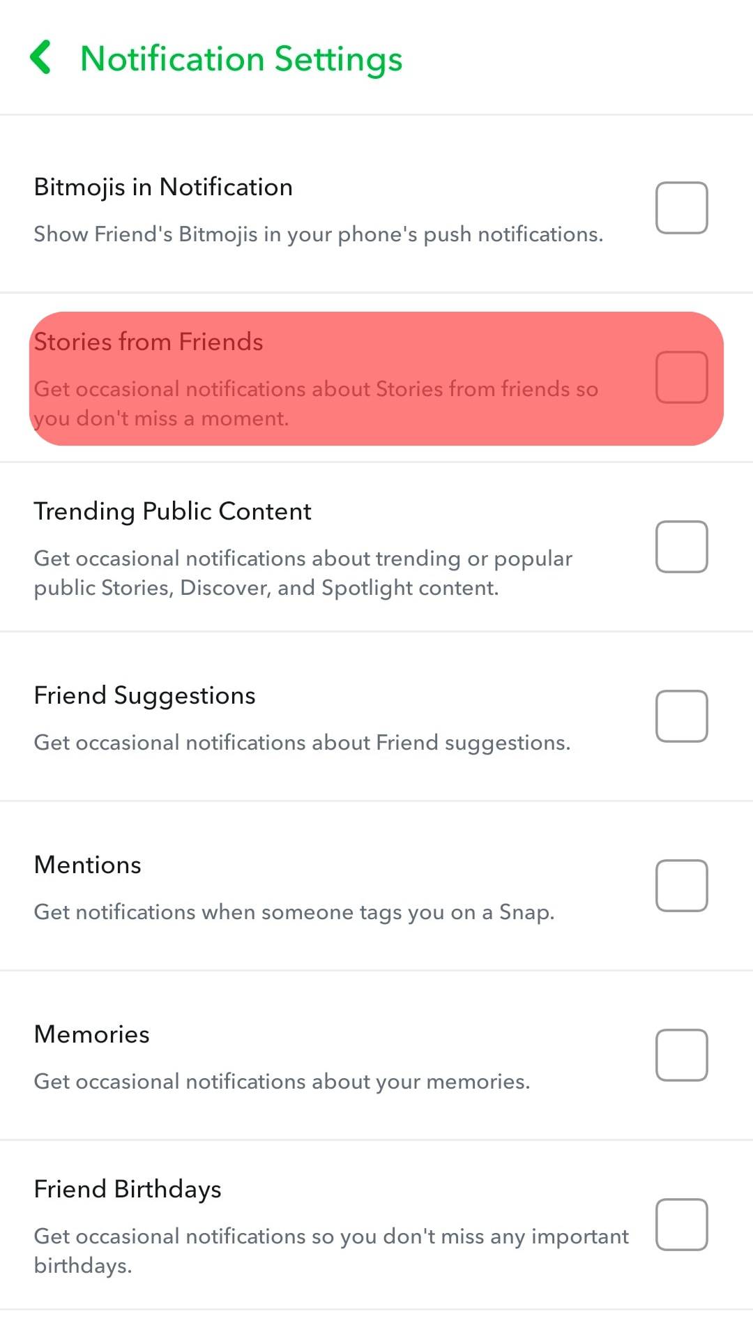Toggle On Stories From Friends