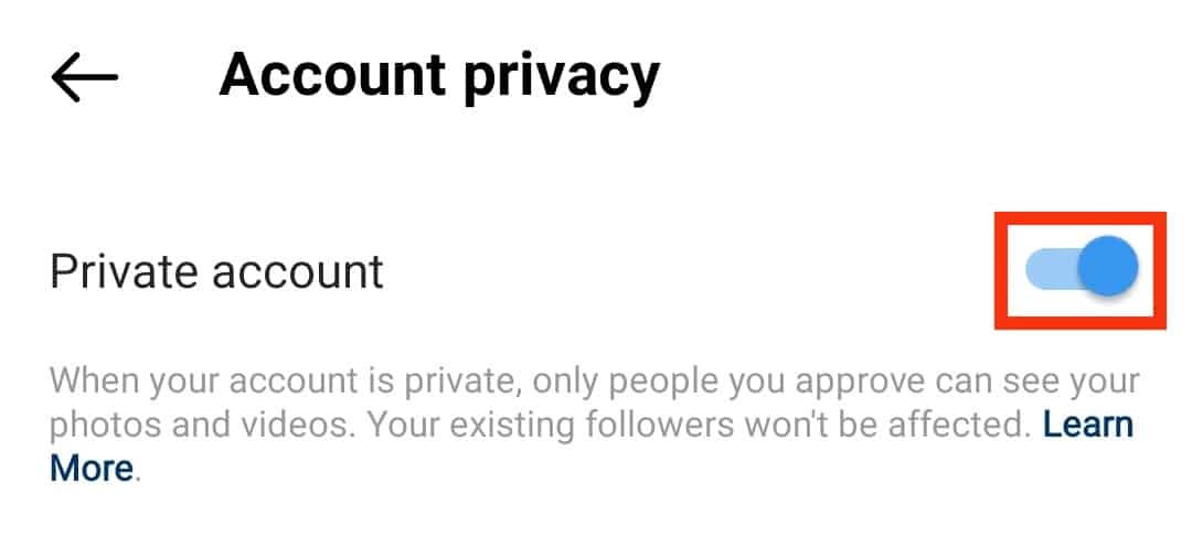 Toggle On The Private Account Option