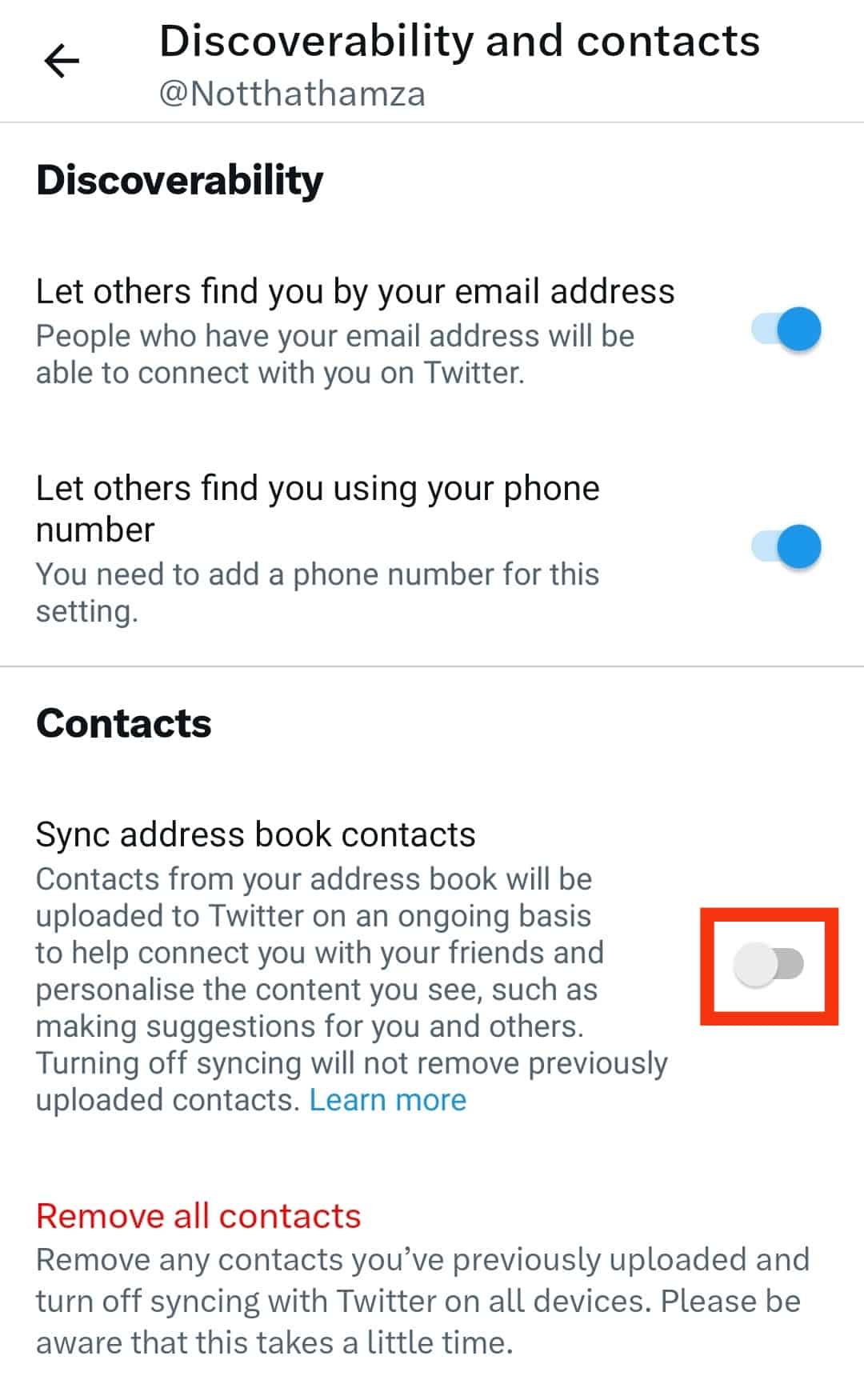 Toggle On The 'Sync Address Book Contacts'