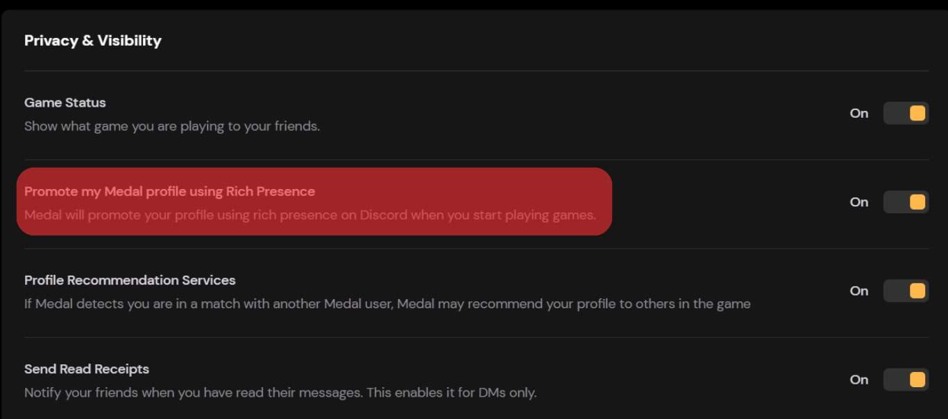 Turn Off The Promote My Medal Profile With Rich Presence Option.