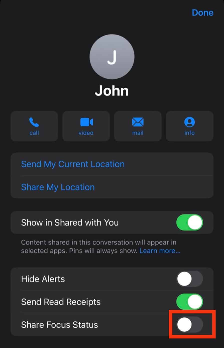 Turn Off The Share Focus Status