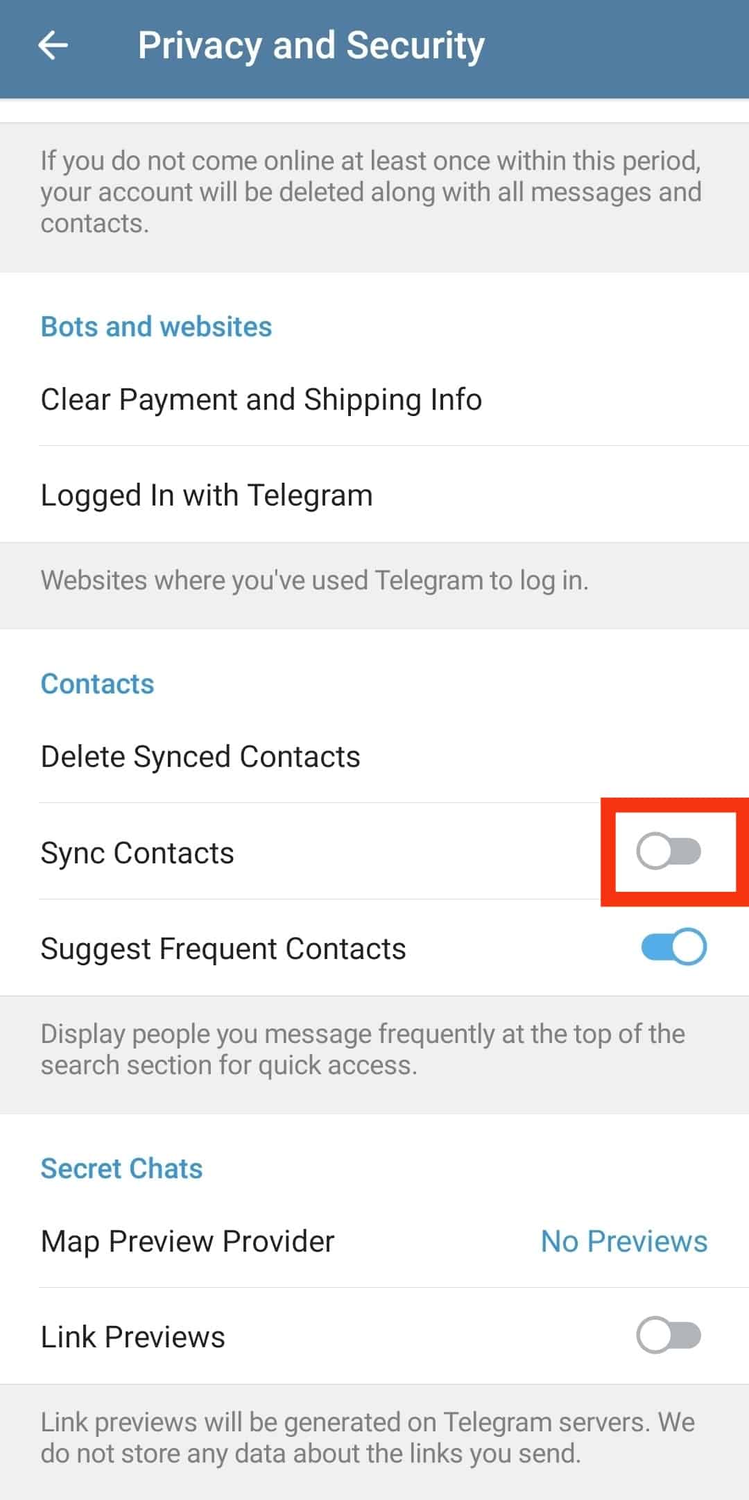 Turn Off The Sync Contacts Option