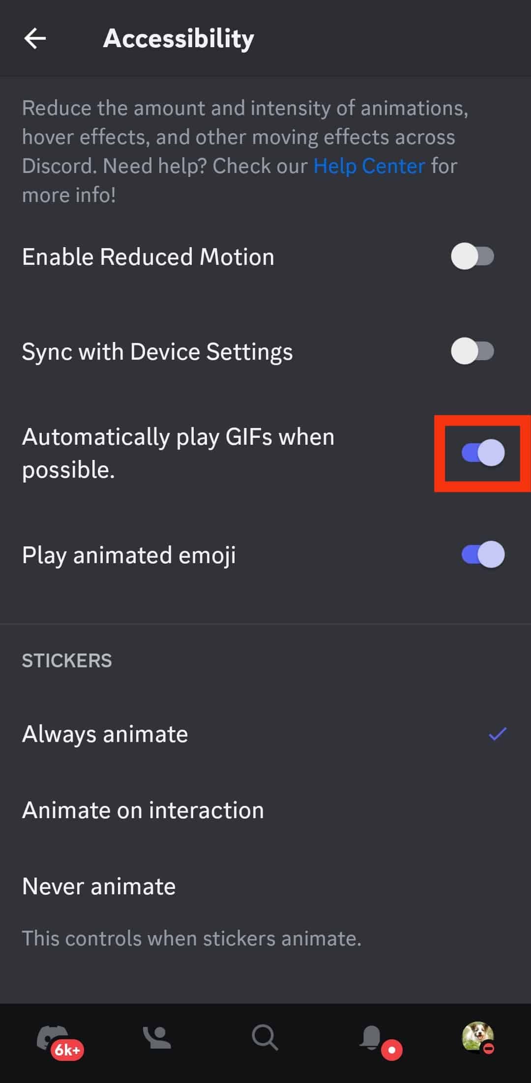 Turn Off The Option For Automatically Play Gifs