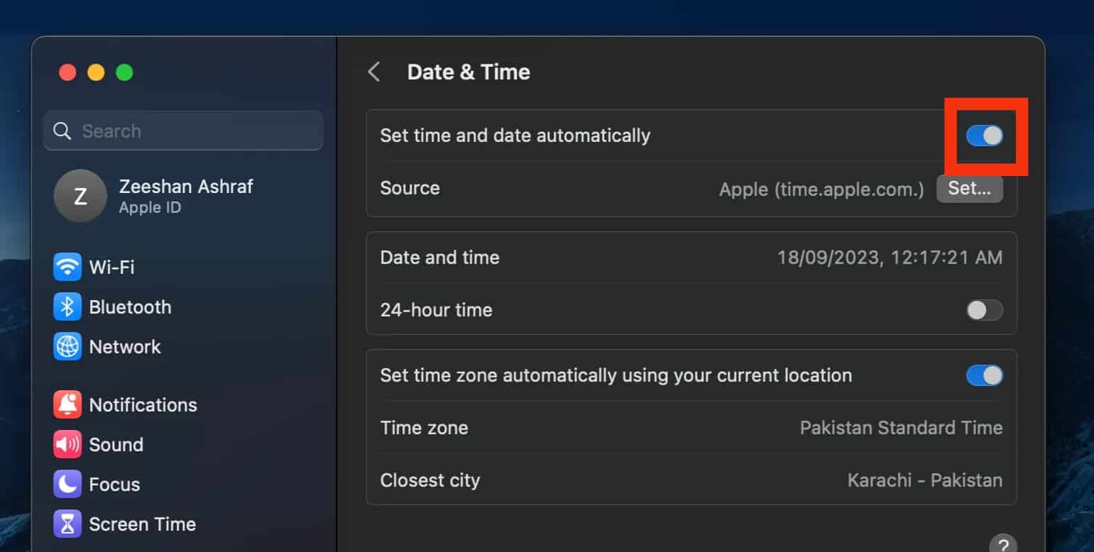 Turn Off The Switch For Set Time And Date Automatically
