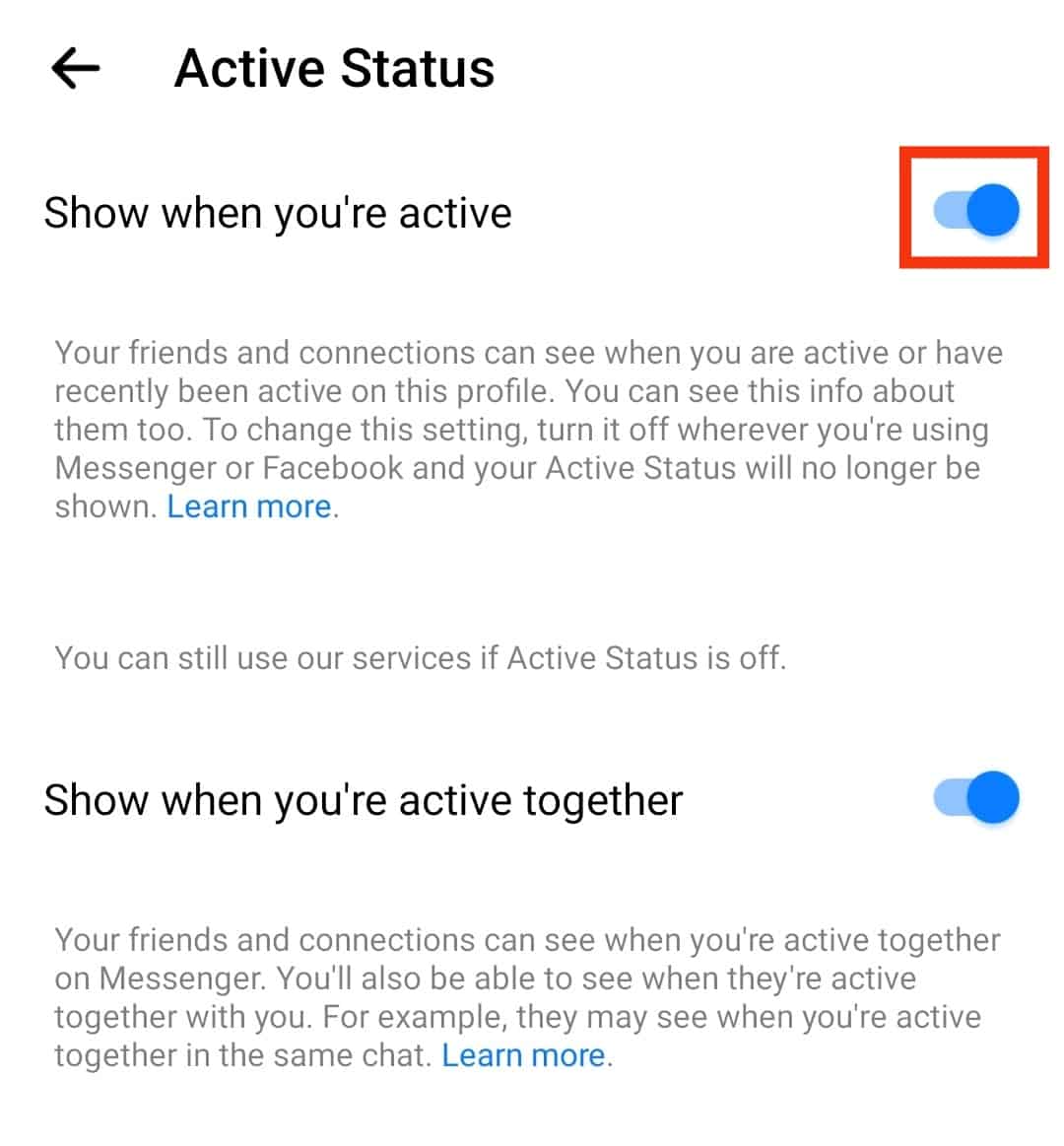Turn Off The Toggle Next To Show When Youre Active