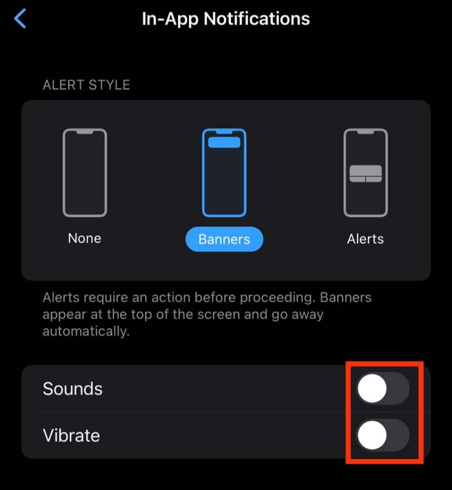 Turn Off The Toggles Next To Sounds And Vibrate