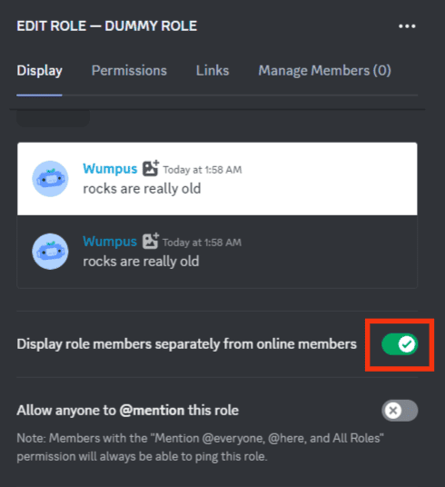 Turn On Display Role Members Separately From Online Members