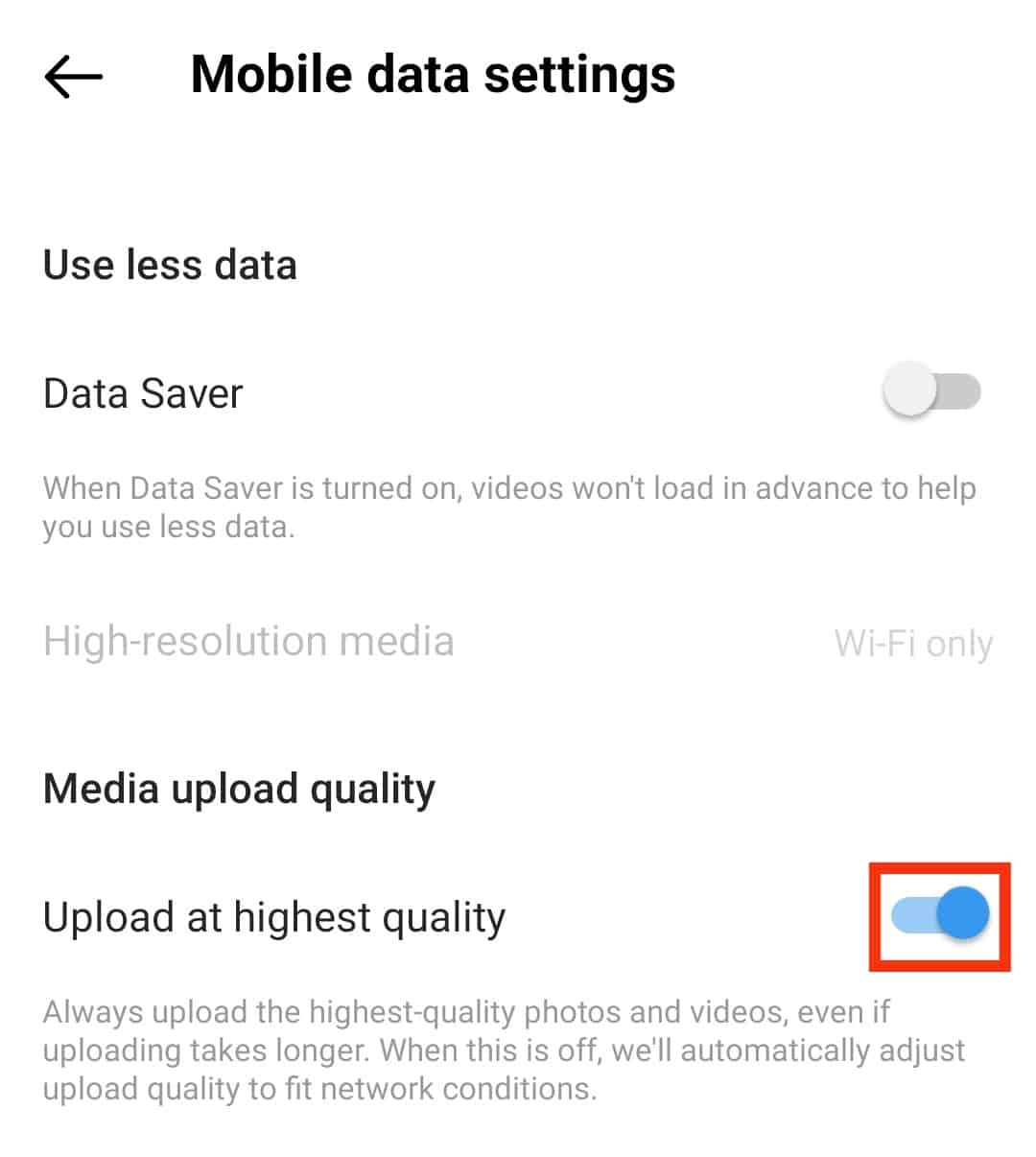 Turn On Upload Photos In Highest Quality
