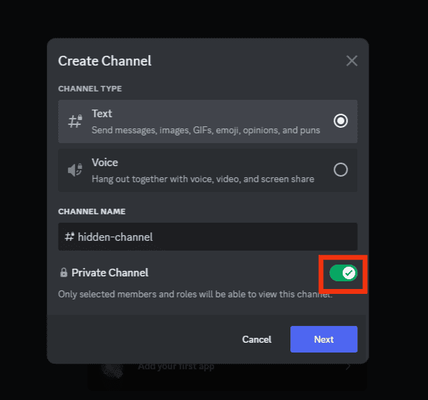 Turn On Private Channel Toggle