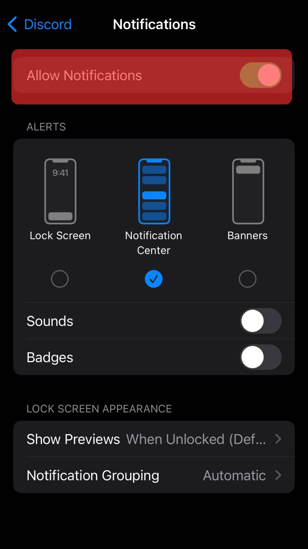 Turn On The Allow Notifications Toggle.