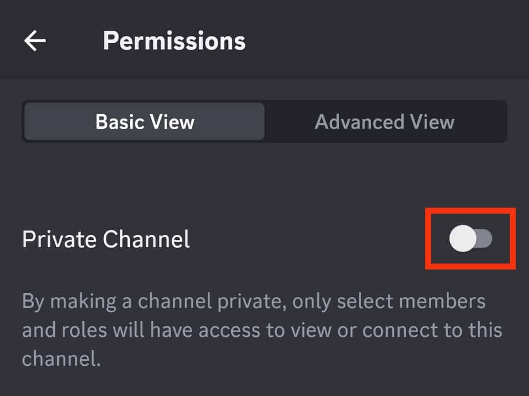 Turn On The Private Channel Option