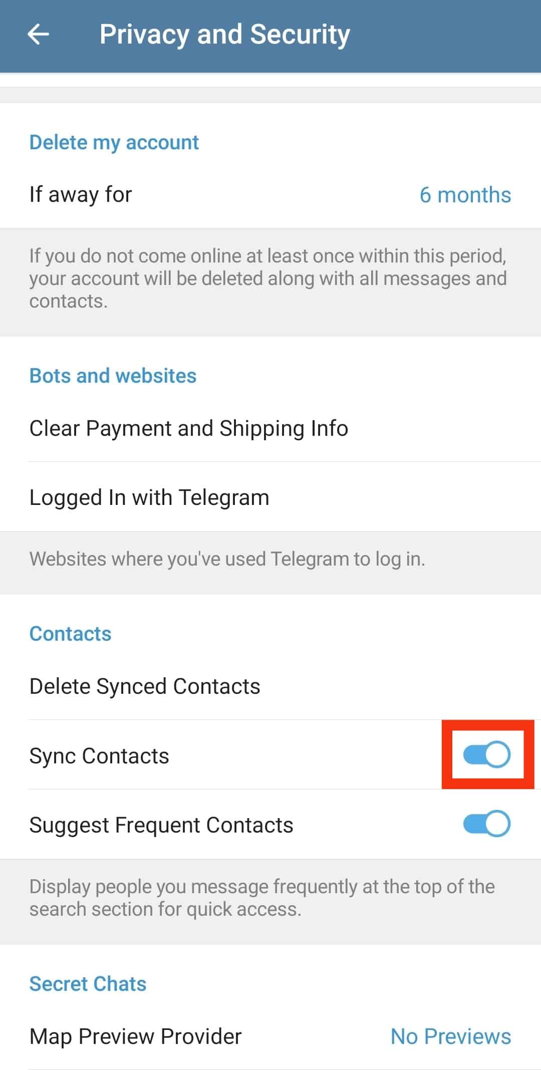 Turn On The Sync Contacts Toggle