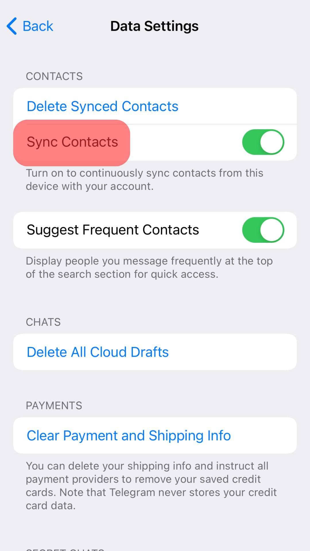 Turn On The Sync Contacts Toggle.