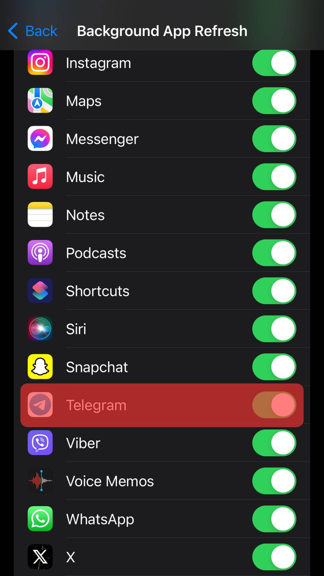 Turn The Toggle Off Next To Telegram