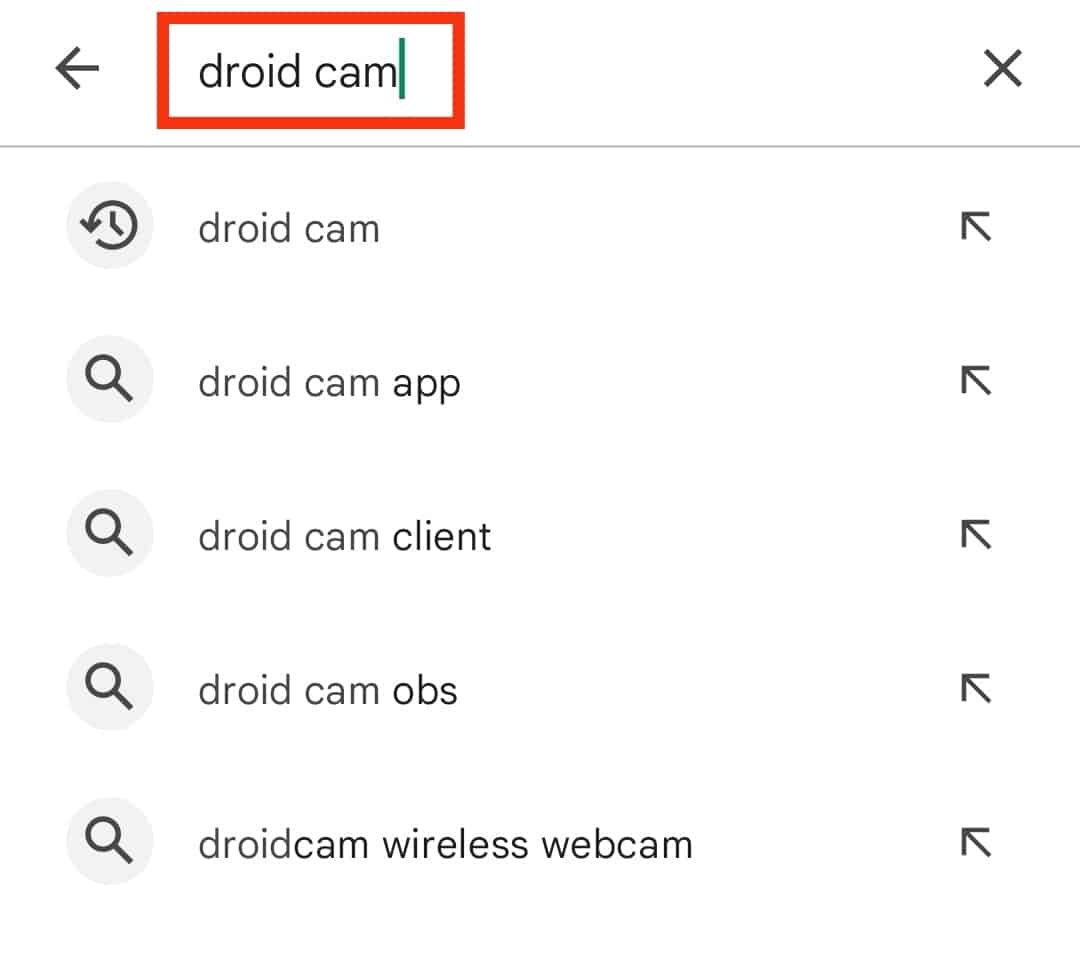 Type Droidcam