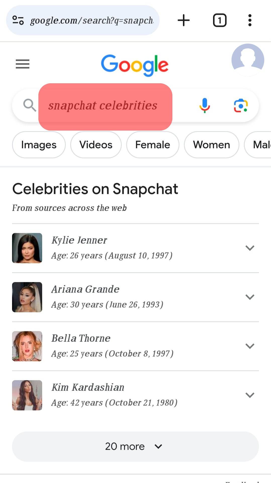 Type “Snapchat Celebrities”.